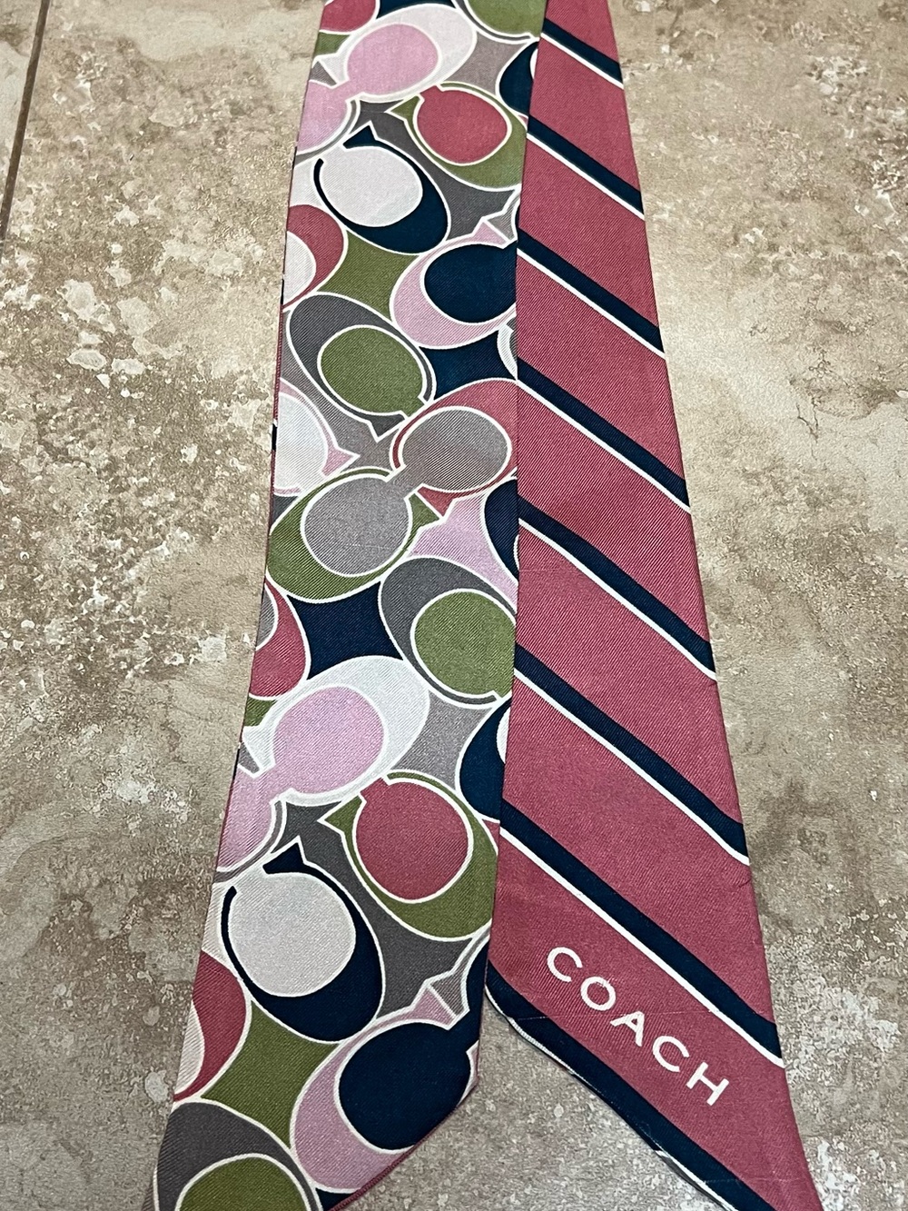 Coach Pink Multi-Pattern Silk Scarf with Signature Logo